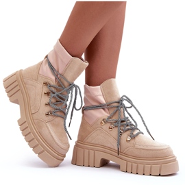 FB3 Bottines à lacets en daim pour femmes Beige Gland 11