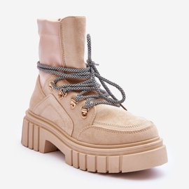 FB3 Bottines à lacets en daim pour femmes Beige Gland 2
