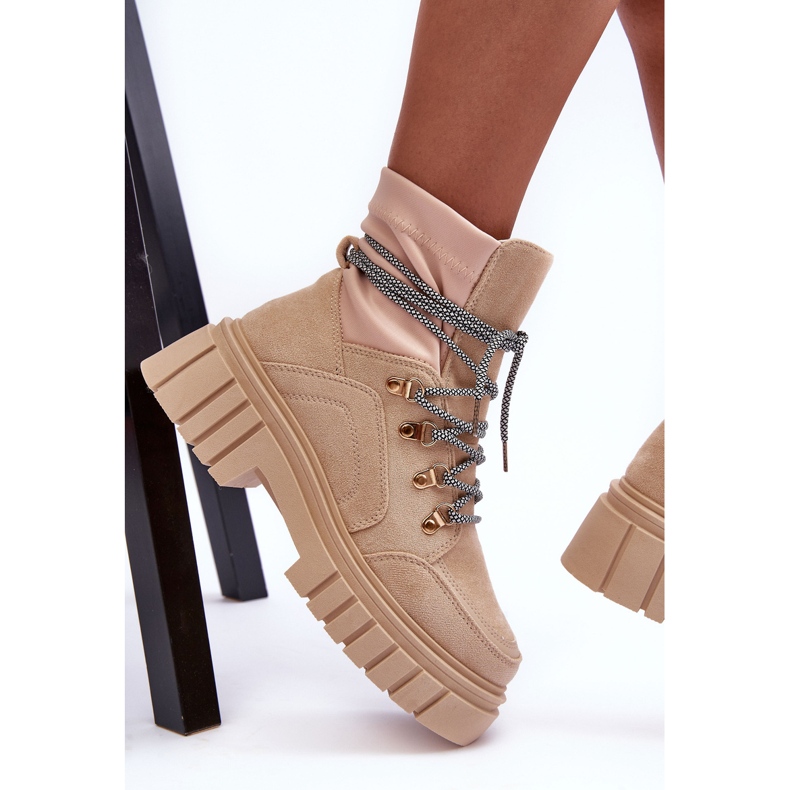 FB3 Bottines à lacets en daim pour femmes Beige Gland 1