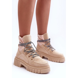 FB3 Bottines à lacets en daim pour femmes Beige Gland 8