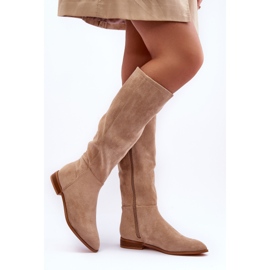 PA1 Bottines à Talon Plat en Daim Beige Eelin 1