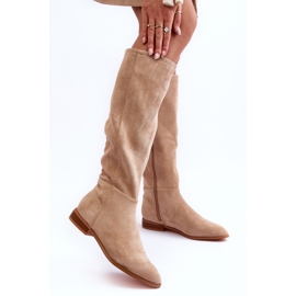 PA1 Bottines à Talon Plat en Daim Beige Eelin 2