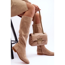 PA1 Bottines à Talon Plat en Daim Beige Eelin 6