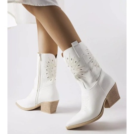 Bottes de cowboy blanches Leopardi avec dessus orné 1 Bottes de cowboy blanches Leopardi avec dessus orné 1