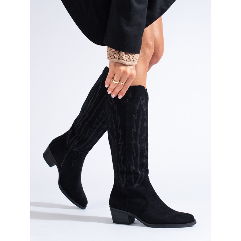 Bottines cowboy en daim noir Shelovet 1