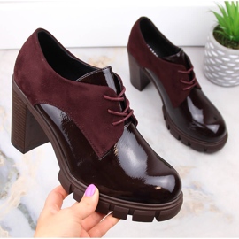 M. DASZYŃSKI Chaussures pour femmes sur poteau et plateforme, marron M.Daszyński SA218-2 rouge 1