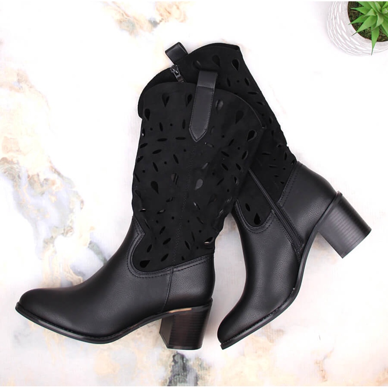 M. DASZYŃSKI Santiags chaudes ajourées pour femmes noir M.Daszyński MR2337-3 le noir 1