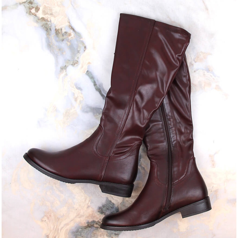 M. DASZYŃSKI Bottes pour femmes avec plat et isolé bordeaux M.Daszyński SA62-69 rouge 1