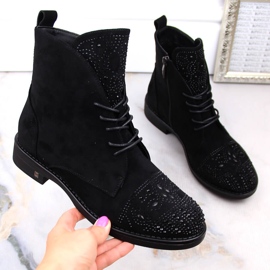 Bottines femme avec zircons noir Potocki SZ12178 le noir 1