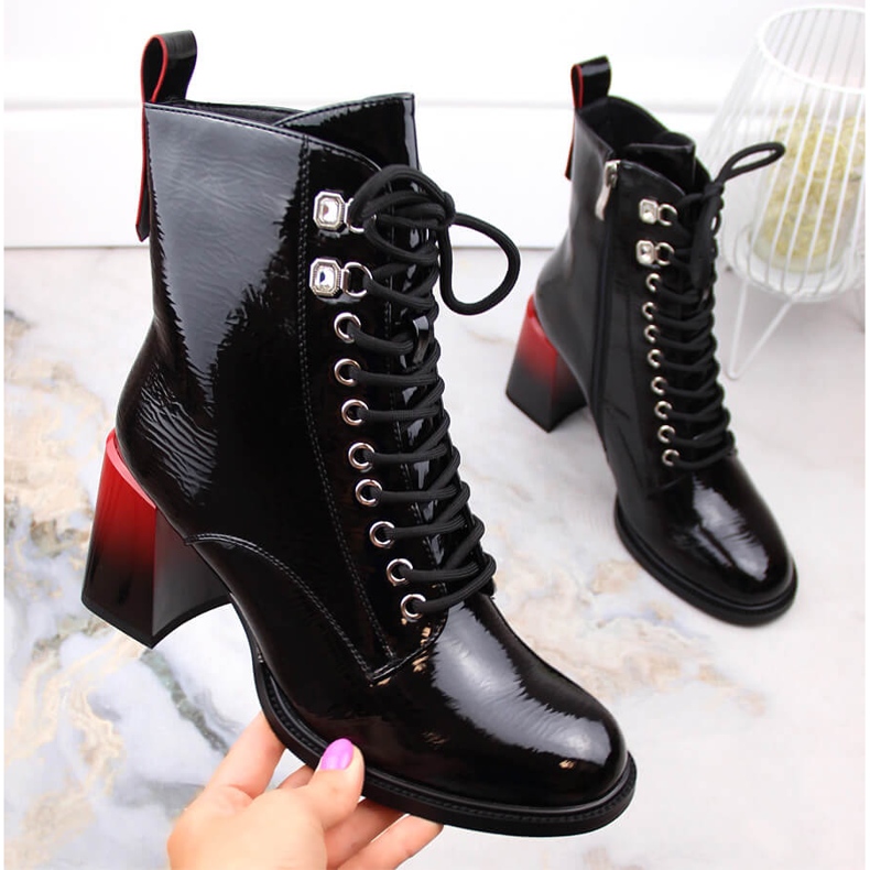 Bottines à talons laquées noires pour femme D&amp;A S.Barski Premium Collection MR870-06 le noir 1