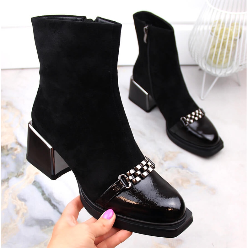 Bottes femme noires à talons décoratifs D&amp;A S.Barski Premium Collection MR870-70 1