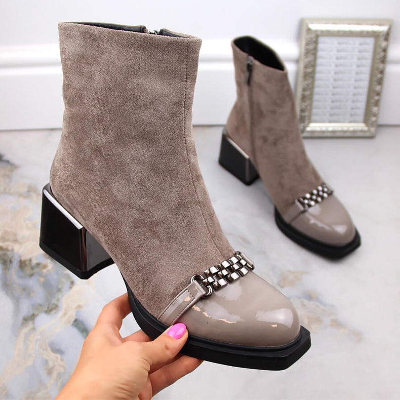 Bottines femme à talon décoratif beige D&amp;A S.Barski Premium Collection MR870-70 1