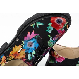 ARS Chaussures femme en cuir sur semelle épaisse à fleurs 1163 noir 1