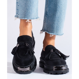 Mocassins à pampilles en daim noir de Shelovet 1