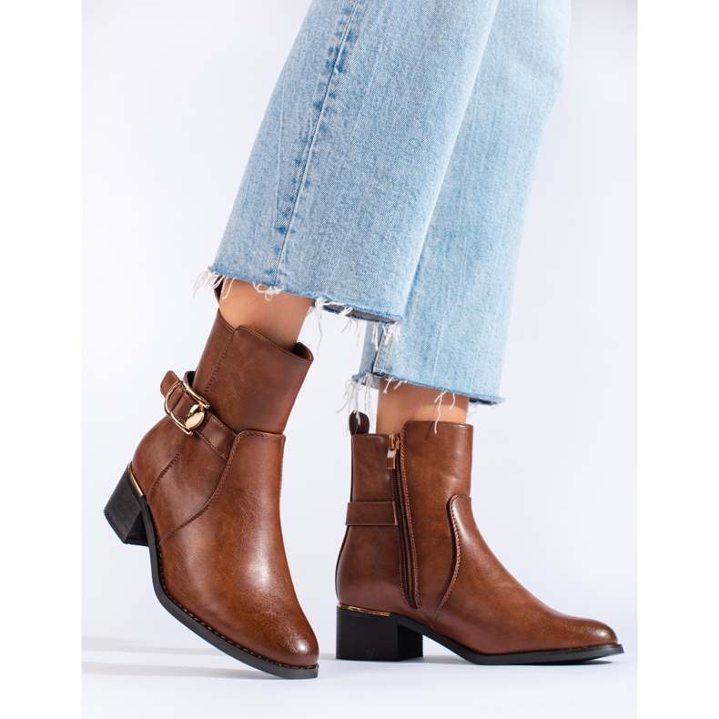 Bottines à talons bas marron Shelovet brun 1