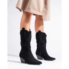 Santiags femme Shelovet en daim noir le noir 1