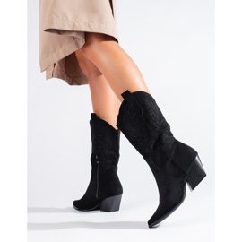 Santiags femme Shelovet en daim noir le noir 3