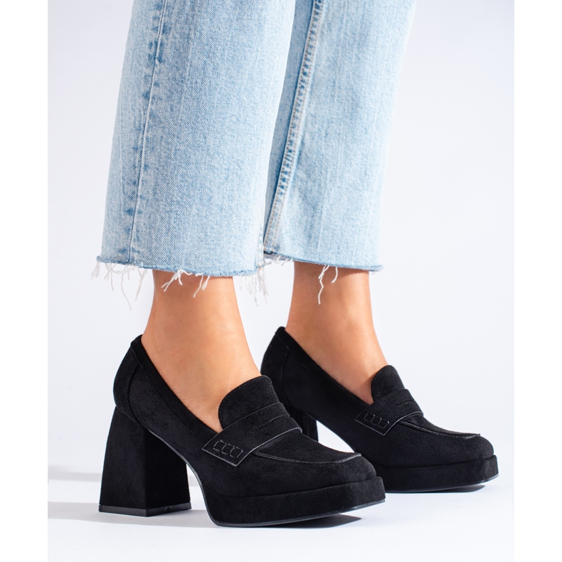 Bottines Shelovet en daim noir à large talon aiguille le noir 1