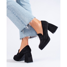 Bottines Shelovet en daim noir à large talon aiguille le noir 3
