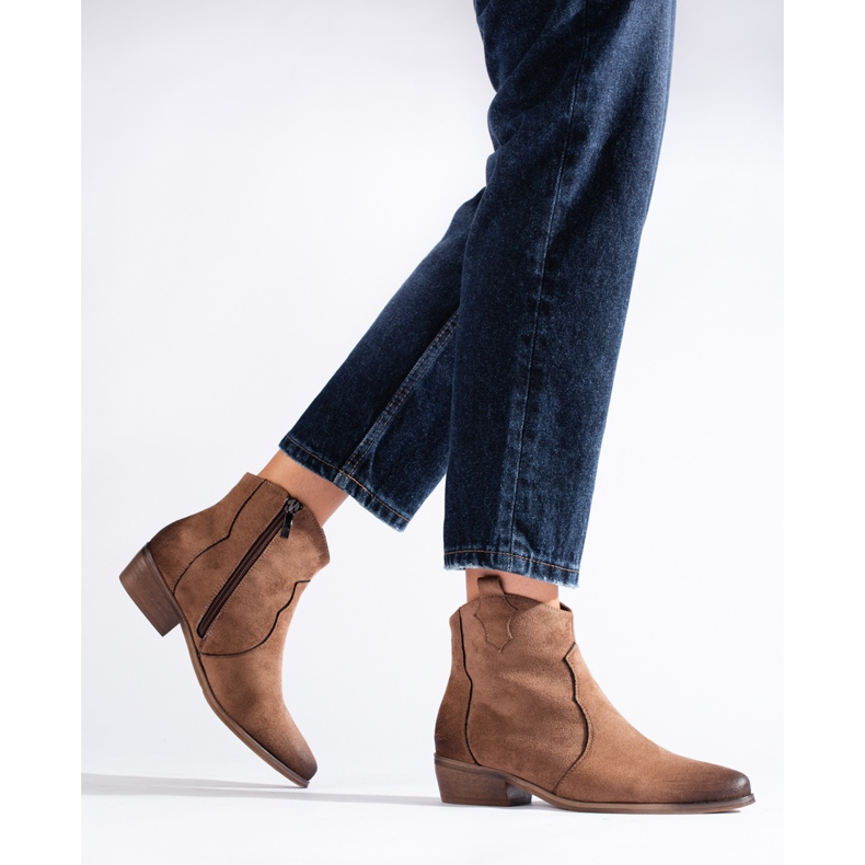 W. Potocki Bottines cowboy basses en daim camel Potocki brun 1