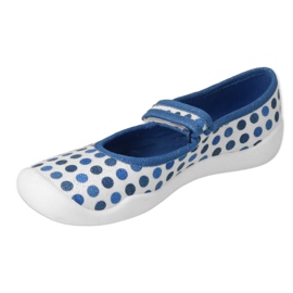 Chaussons enfant Befado avec velcro, à pois 114Y495, bleu et blanc 3