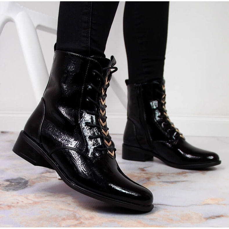 Bottines femme isolées laquées noires Jezzi ASA62-91 2