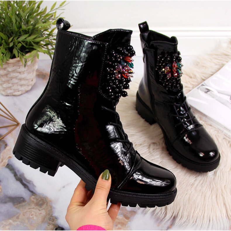 Bottes femme avec perles, isolées, noir verni Jezzi RMR2071-15 le noir 2