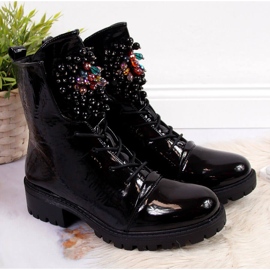 Bottes femme avec perles, isolées, noir verni Jezzi RMR2071-15 le noir 3