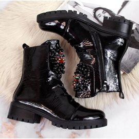 Bottes femme avec perles, isolées, noir verni Jezzi RMR2071-15 le noir 4