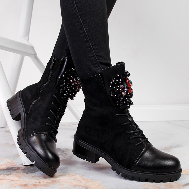 Bottes femme avec perles isolées noir Jezzi RMR2071-15 le noir 1