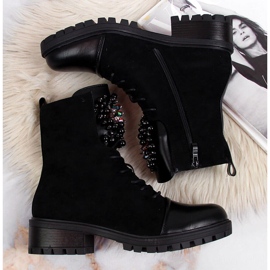 Bottes femme avec perles isolées noir Jezzi RMR2071-15 le noir 4