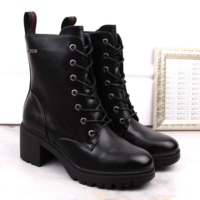 Bottes à lacets Vinceza noires sur le poteau 1
