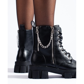 Ouvrières Shelovet pour femmes en cuir écologique avec une chaîne noir 2