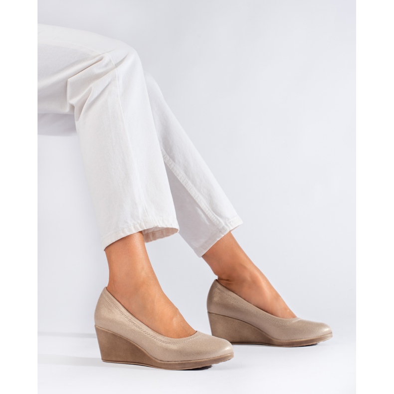 Escarpins compensés femme Shelovet à paillettes d'or 1 Escarpins compensés femme Shelovet à paillettes d'or 1