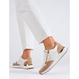 Chaussures de sport confortables pour femmes en blanc et beige Shelovet blanche 2 Chaussures de sport confortables pour femmes en blanc et beige Shelovet blanche 2