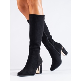 Bottines Shelovet à talons hauts en daim noires élégantes le noir 2