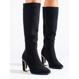 Bottines Shelovet à talons hauts en daim noires élégantes le noir 1