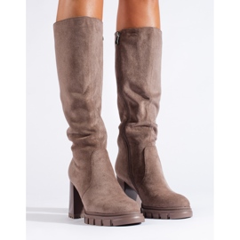 Bottines à talons en daim beige foncé Shelovet 2