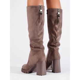 Bottines à talons en daim beige foncé Shelovet 3