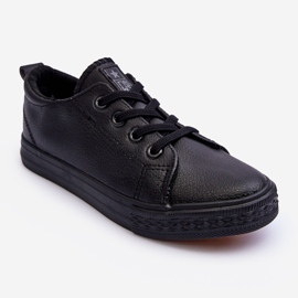 PE1 Baskets Enfant En Cuir Noir Poliana 1
