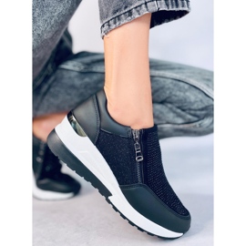 Baskets de sport compensées noires brillantes pour femme 3