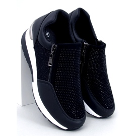 Baskets de sport compensées noires brillantes pour femme 2