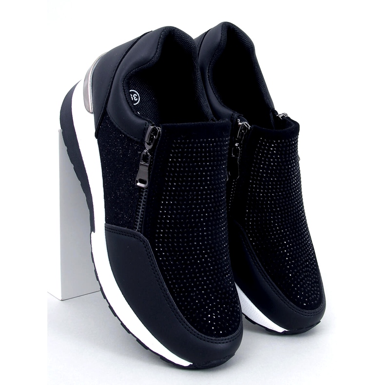 Baskets de sport compensées noires brillantes pour femme 2