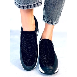 Baskets de sport compensées noires brillantes pour femme 1