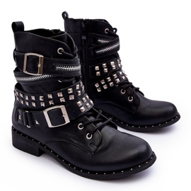 LU BOO Bottines pour enfants avec clous, fermeture éclair et boucles, noires le noir 6