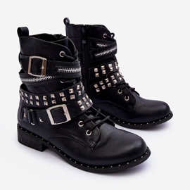 LU BOO Bottines pour enfants avec clous, fermeture éclair et boucles, noires le noir 2