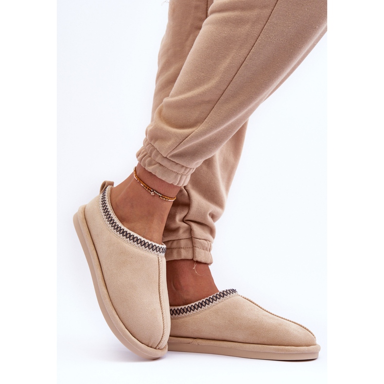 FB3 Chaussons Pour Femmes En Daim Avec Fourrure Beige Clair Polinna 1