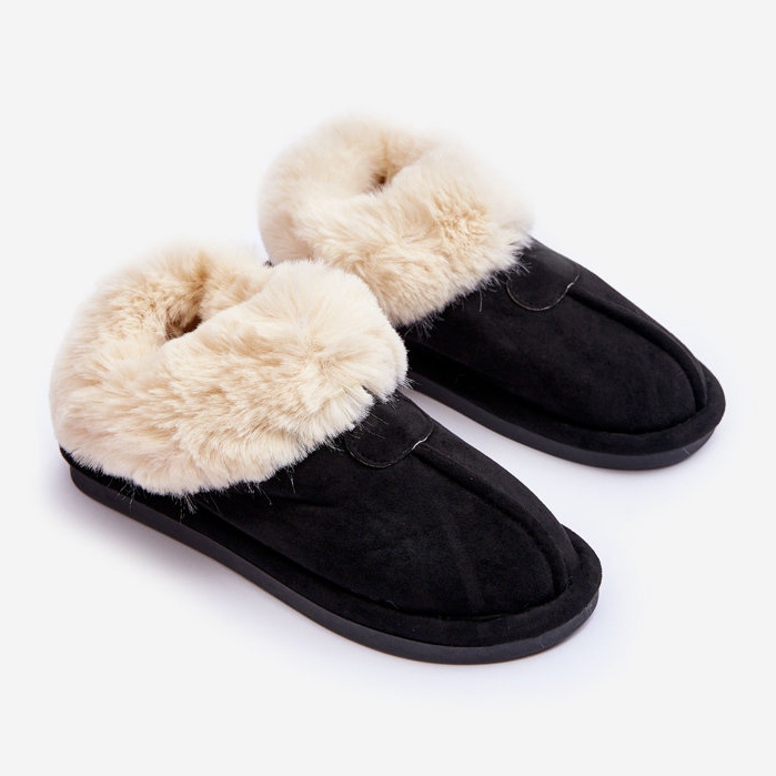 FB3 Chaussons Femme Avec Fourrure Noir Lanoze 1