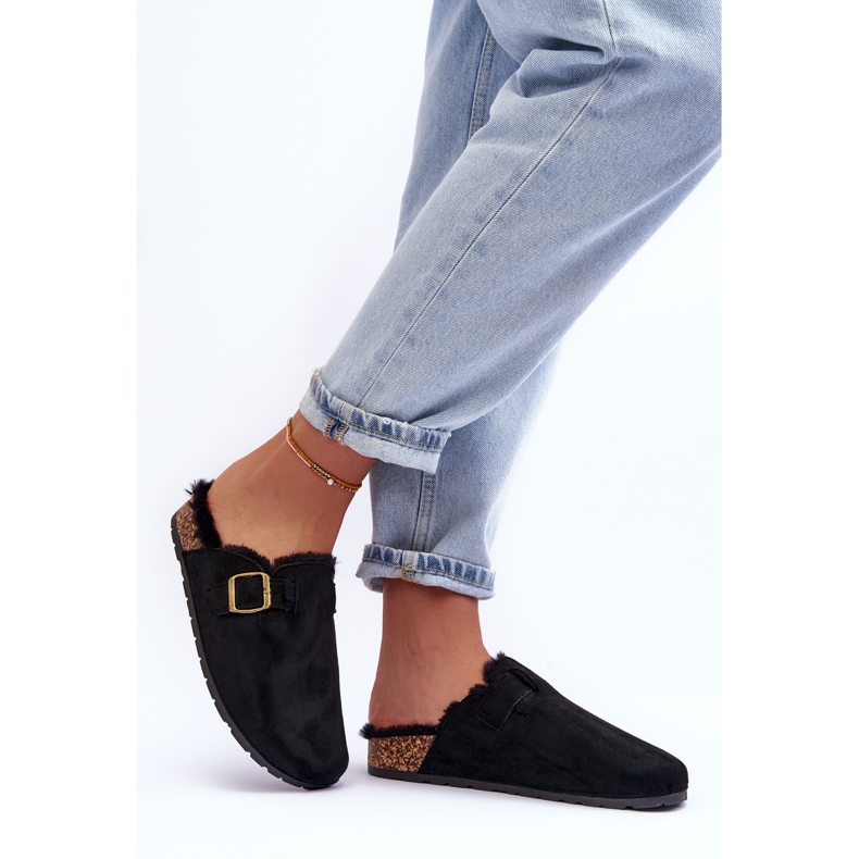 FB2 Tongs Femme En Daim Avec Fourrure Noir Haidamia le noir 2