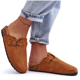 Tongs Femme En Daim Avec Fourrure, Marron Haidamia brun 7